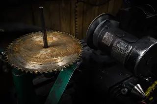 Circular saw blade on workshop machinery