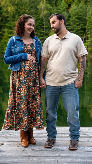 Couple walking together along a wooden dock